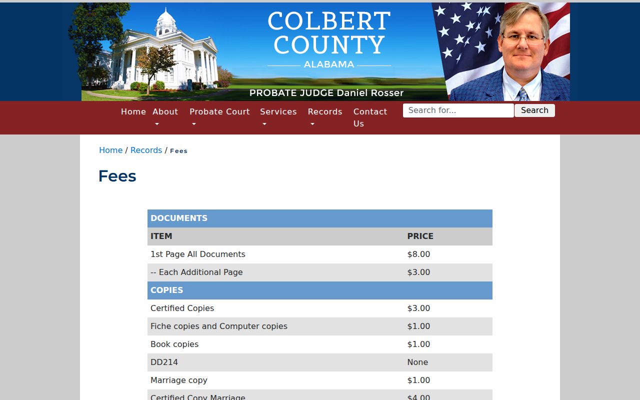 Colbert County Circuit Clerk records probate fee page distinction