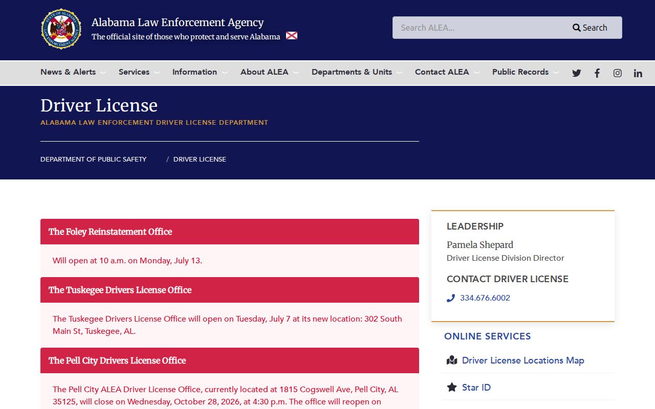 Colbert County court dockets ALEA driver license services