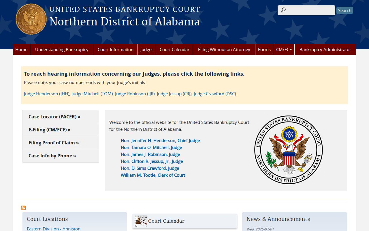 Colbert County court dockets Northern District bankruptcy court