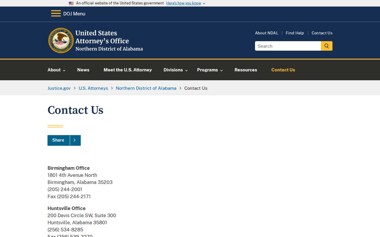 Colbert County court dockets U.S. Attorney Northern District contact