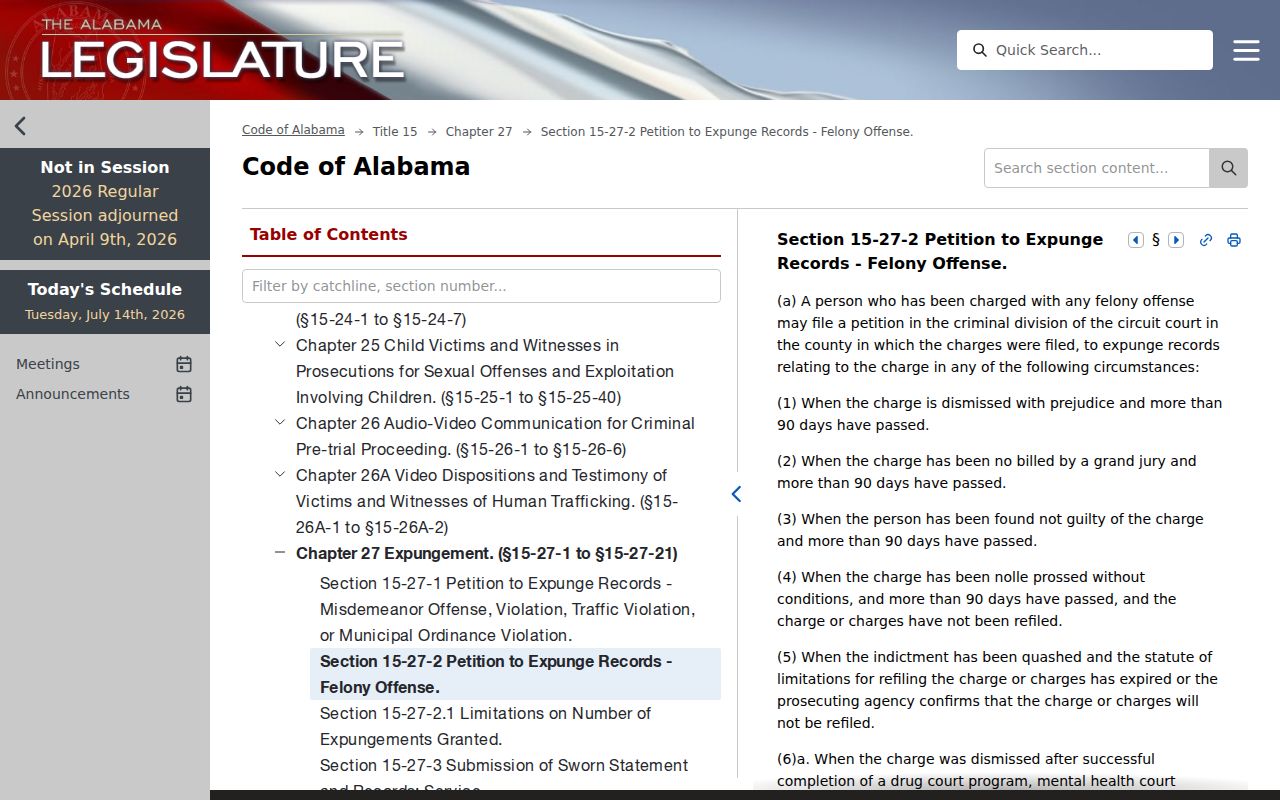 Colbert County criminal court records Alabama adult expungement eligibility
