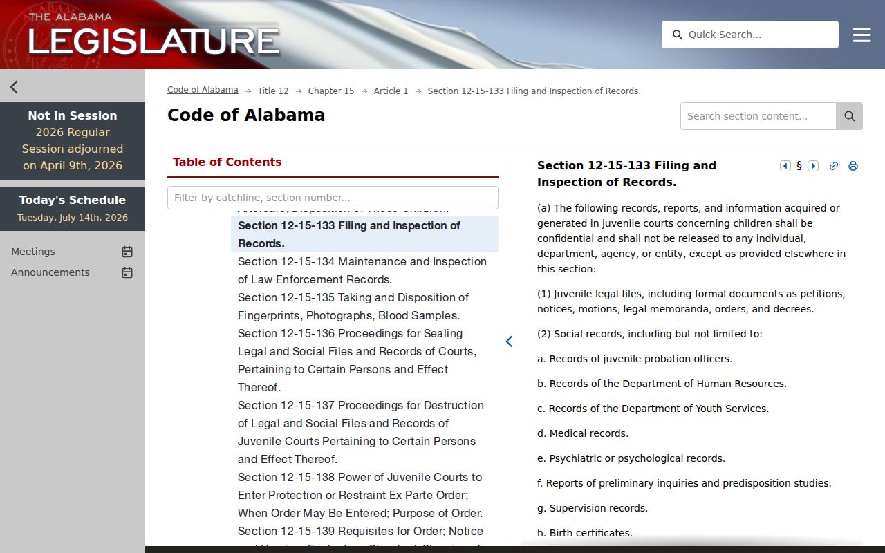 Colbert County criminal court records juvenile confidentiality law