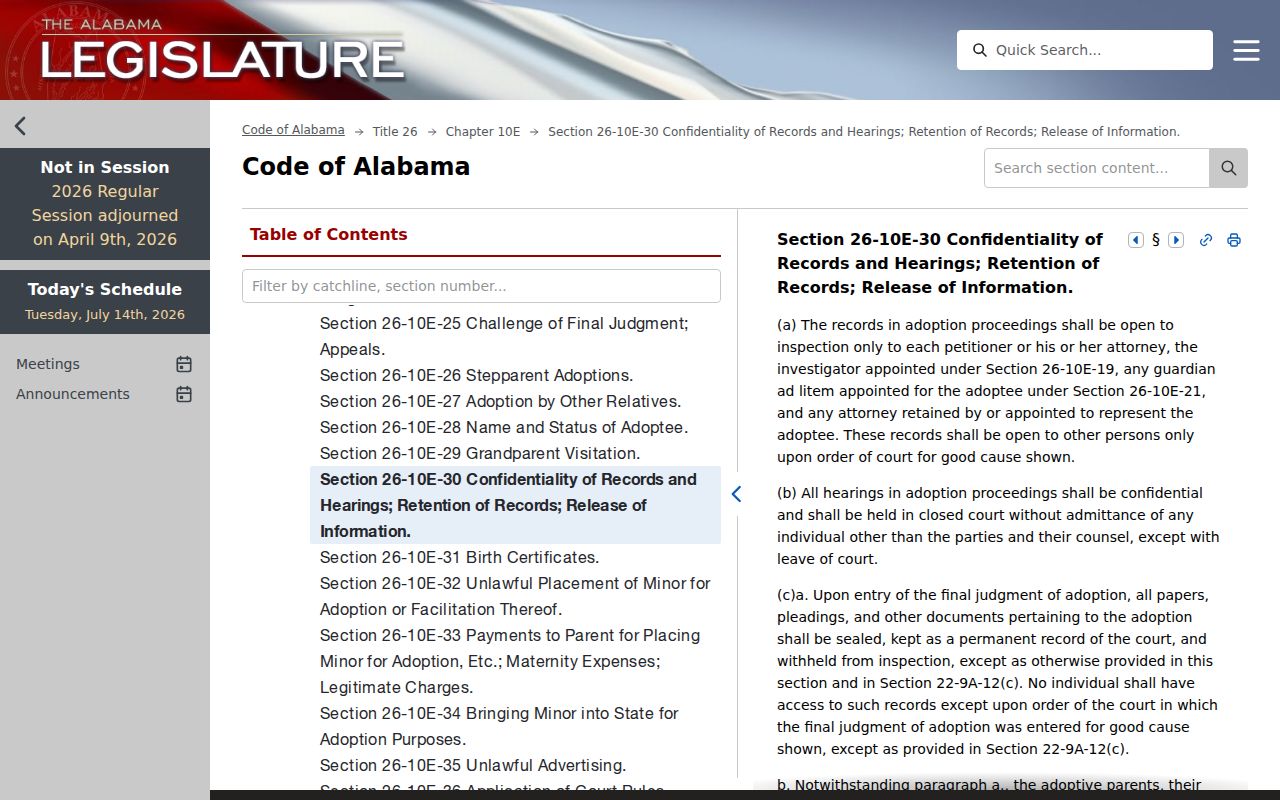 Colbert County criminal court records adoption confidentiality law