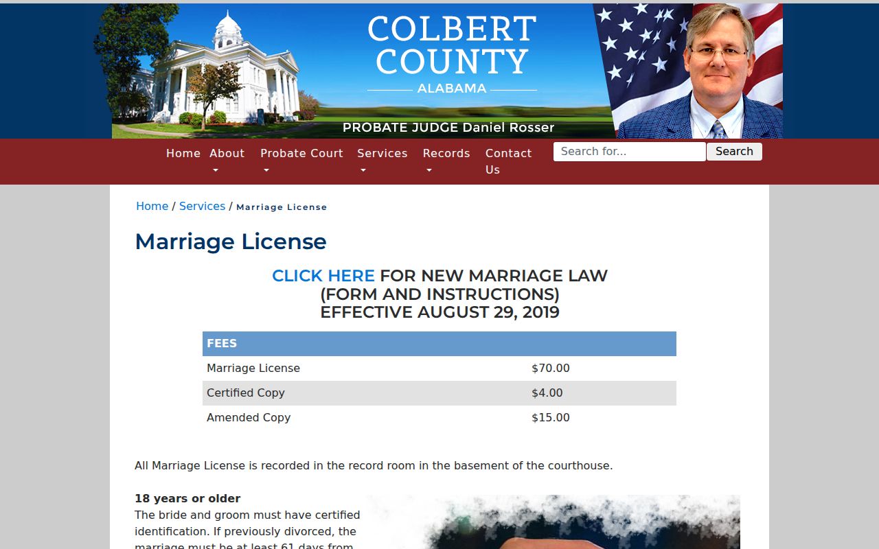 Colbert County marriage and divorce records marriage license page