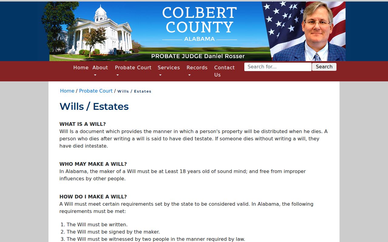 Colbert County probate records wills and estates page